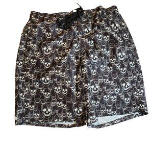 Islander Men’s Board Shorts M Skull Print Swim Trunks Black White Mesh Liner EUC
